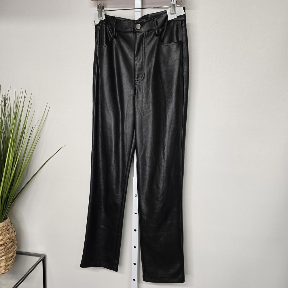 BB Dakota by Steve Madden Black Vegan Leather High Waisted Straight Leg Pants XS